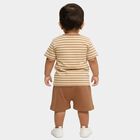 Infants' Beige Cotton Round Neck Short Sleeve Baba Suit, Beige, small