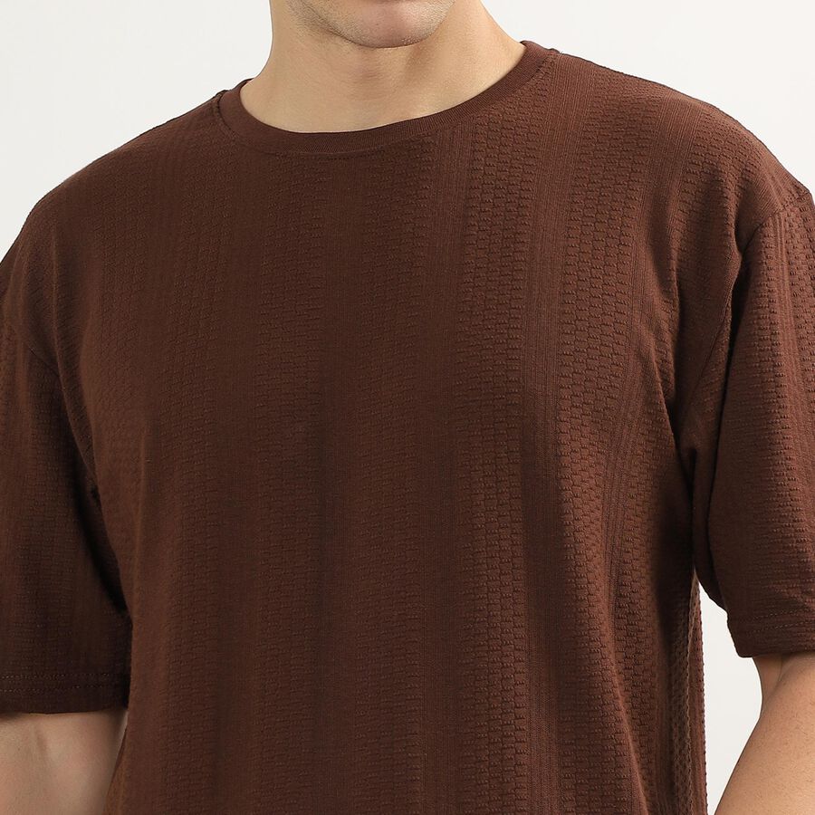 Men's Round Neck Half Sleeves T-Shirt, Brown, large image number null