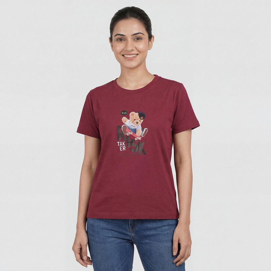 Women's Purple Cotton Round Neck Casual T-Shirt, Purple, large