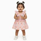 Infants' Pink Floral Cotton Ruffled Frock, हल्का गुलाबी, small image number null