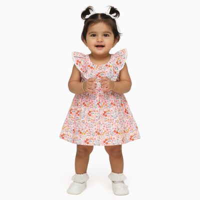 Infants' Pink Floral Cotton Ruffled Frock