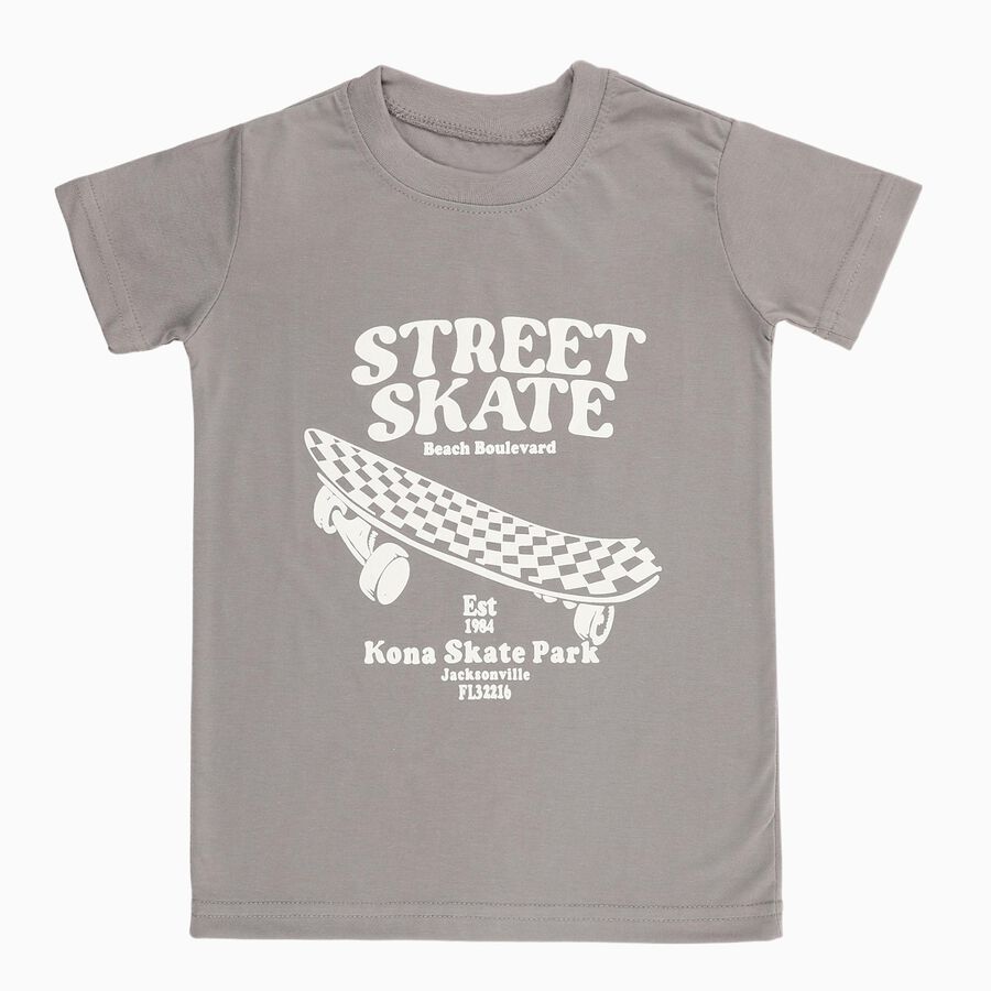 Boys Light Grey Crew Neck Casual Half Sleeve T-Shirt, Light Grey, large image number null