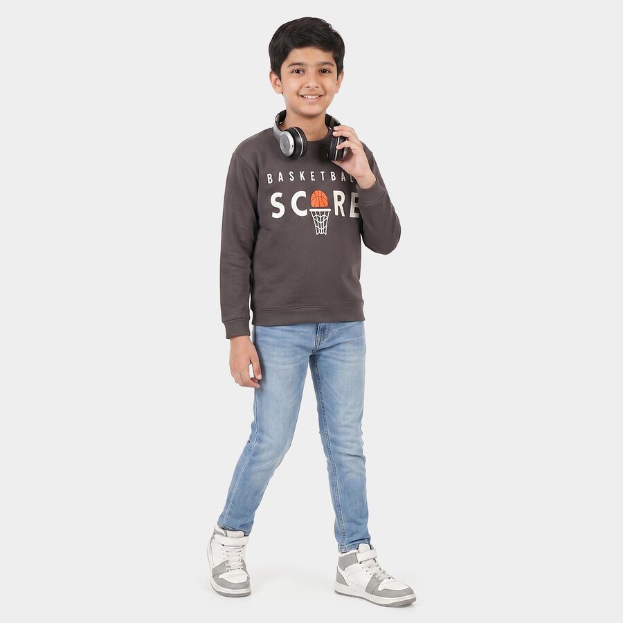Boys' Charcoal Crew Neck Pullover Sweatshirt, चारकोल, large