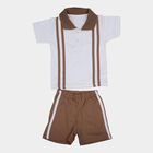 Infants' White Cotton Polo Neck Striped Baba Suit, सफ़ेद, small