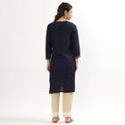 Women's Deep Midnight Navy Round Neck Embroidered Kurta, नेवी ब्लू, small image number null