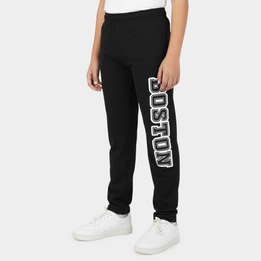 Boys' Black Solid Elastic Waist Pyjama, Black, large