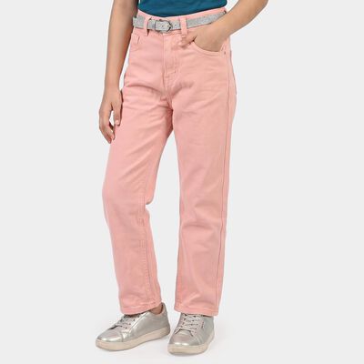 Girls Pink Straight Fit Solid Jeans