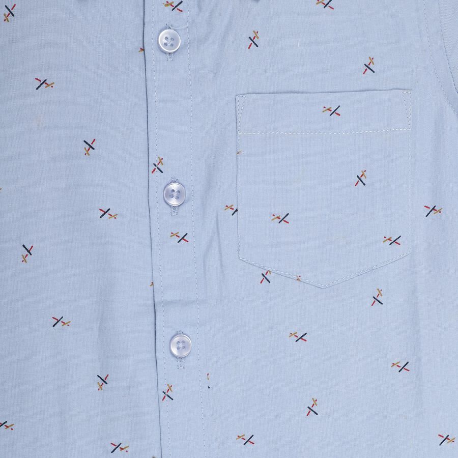 Kids' Light Powder Blue Cotton Classic Collar Casual Shirt, Light Blue, large image number null