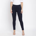 Solid High Rise Skinny Trousers, Navy Blue, small image number null