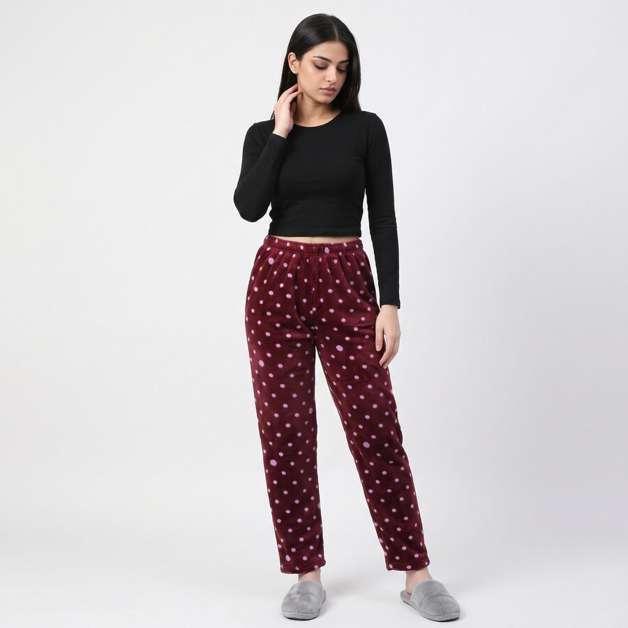 Women's Maroon Straight Fit Polka Dot Printed Pyjama, वाइन, large