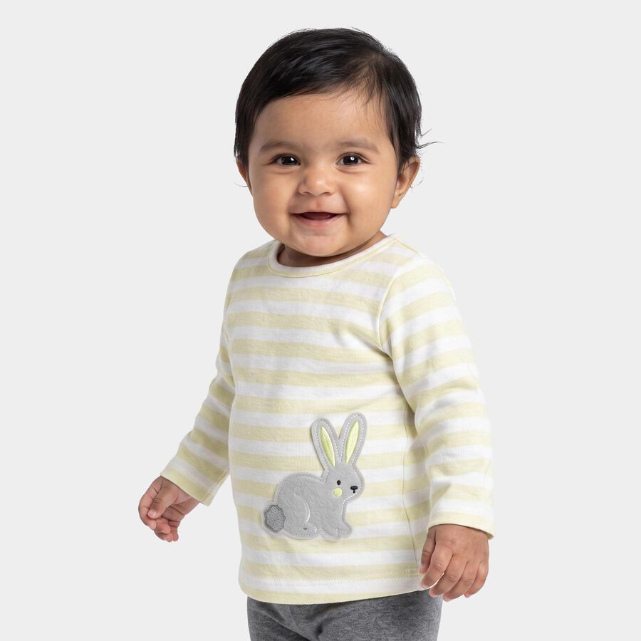 Infants Yellow Cotton Round Neck Regular T-Shirt, Yellow, large