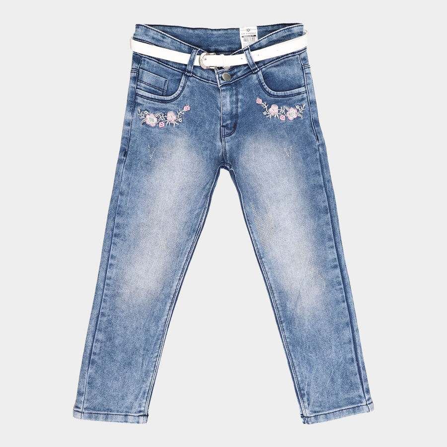Girls Embellished Jeans, Dark Blue, large image number null