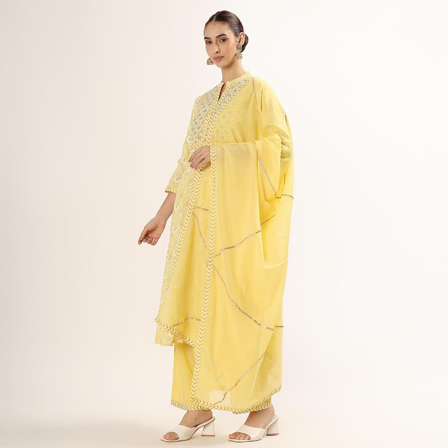 Women's Bright Mustard Yellow Mandarin Collar Embroidered Kurta, Yellow, large image number null