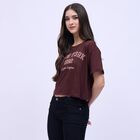 Women's Deep Maroon Cotton Round Neck Casual T-Shirt, Brown, small