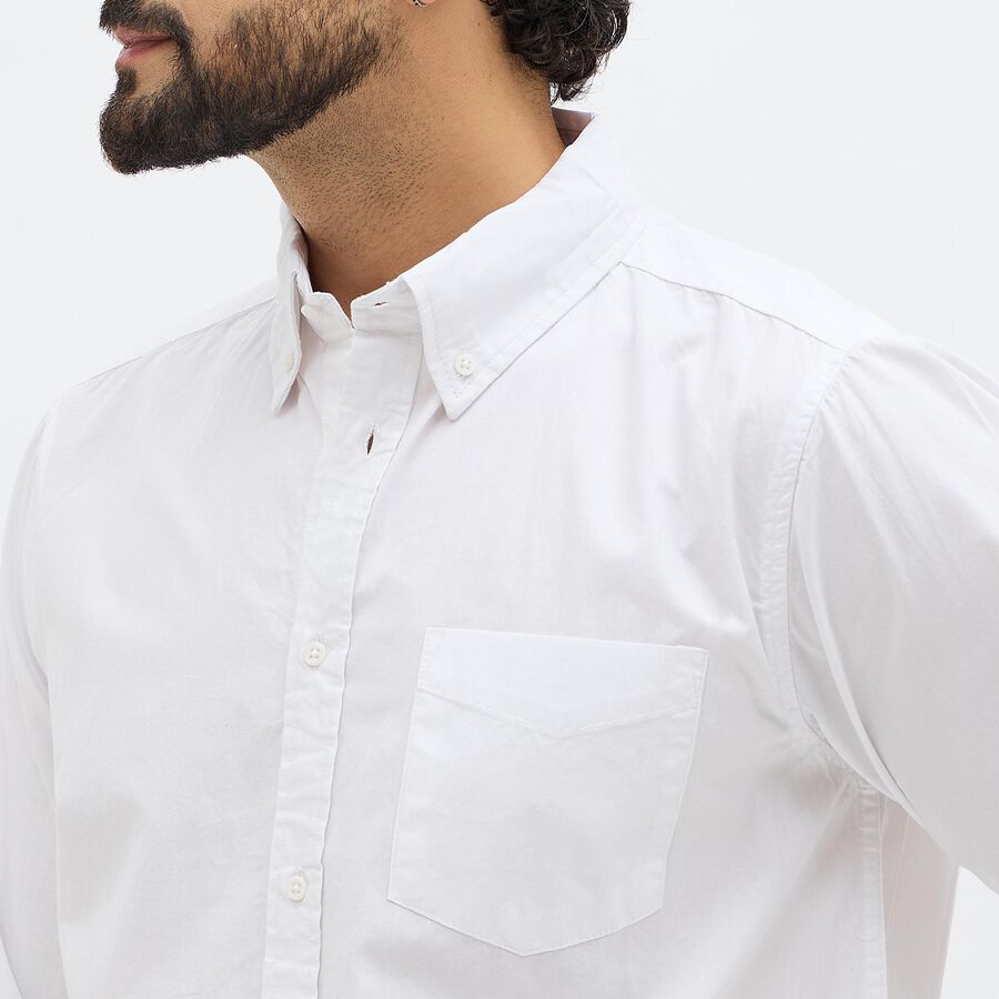Men's Snow White Cotton Button-Down Classic Casual Shirt, सफ़ेद, large image number null