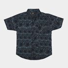 Boys Navy Blue Cotton Short Sleeves Spread Collar Shirt, Navy Blue, small