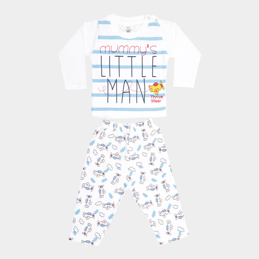 Infants Cotton Baba Suit, White, large image number null