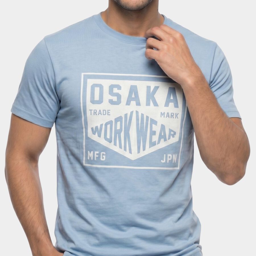 Men's Blue Round Neck Regular T-Shirt, Sky Blue, large