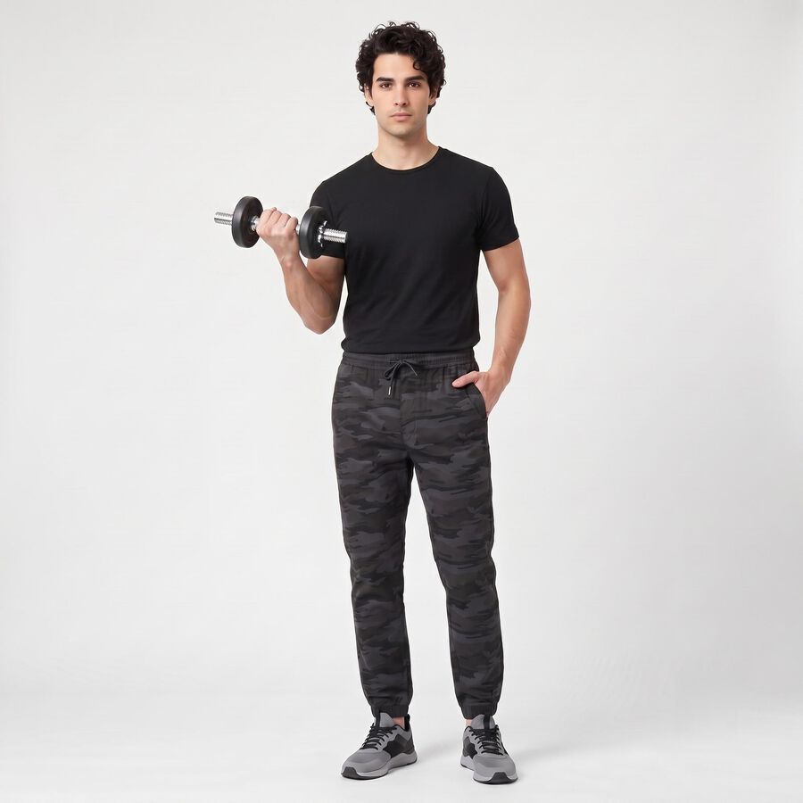 Men's Mid Blue Slim Fit Camouflage Jogger Trousers, मध्यम नीला, large