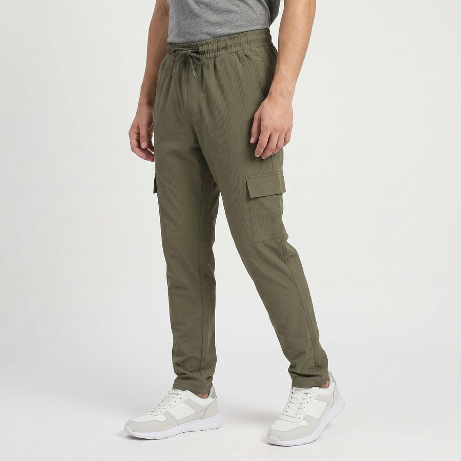 Men's Olive Green Slim Fit Cargo Jogger, ओलिव, large