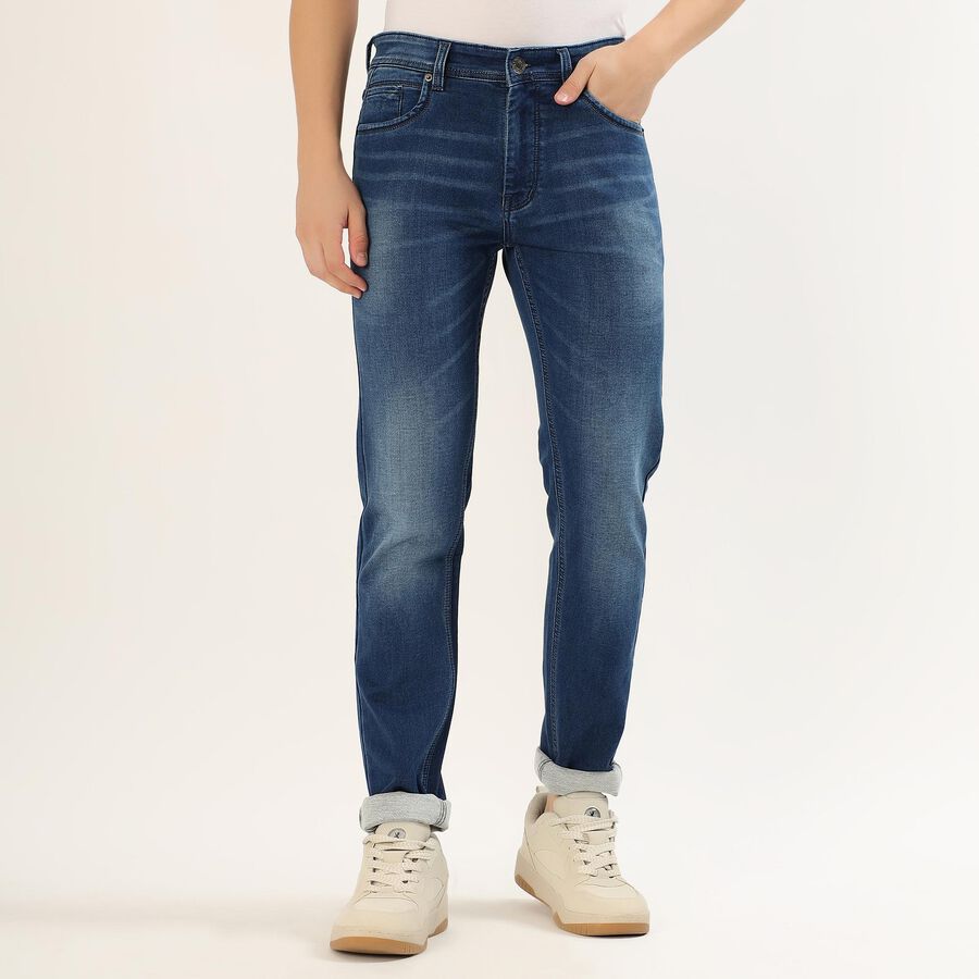 Men's Stonewashed Blue Slim Fit Jeans, Dark Blue, large