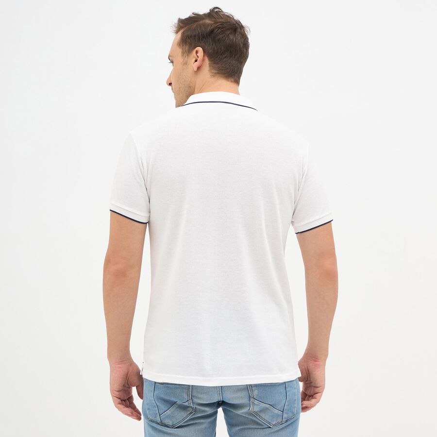 Men's Snow White Polo Collar Preppy T-Shirt, White, large image number null
