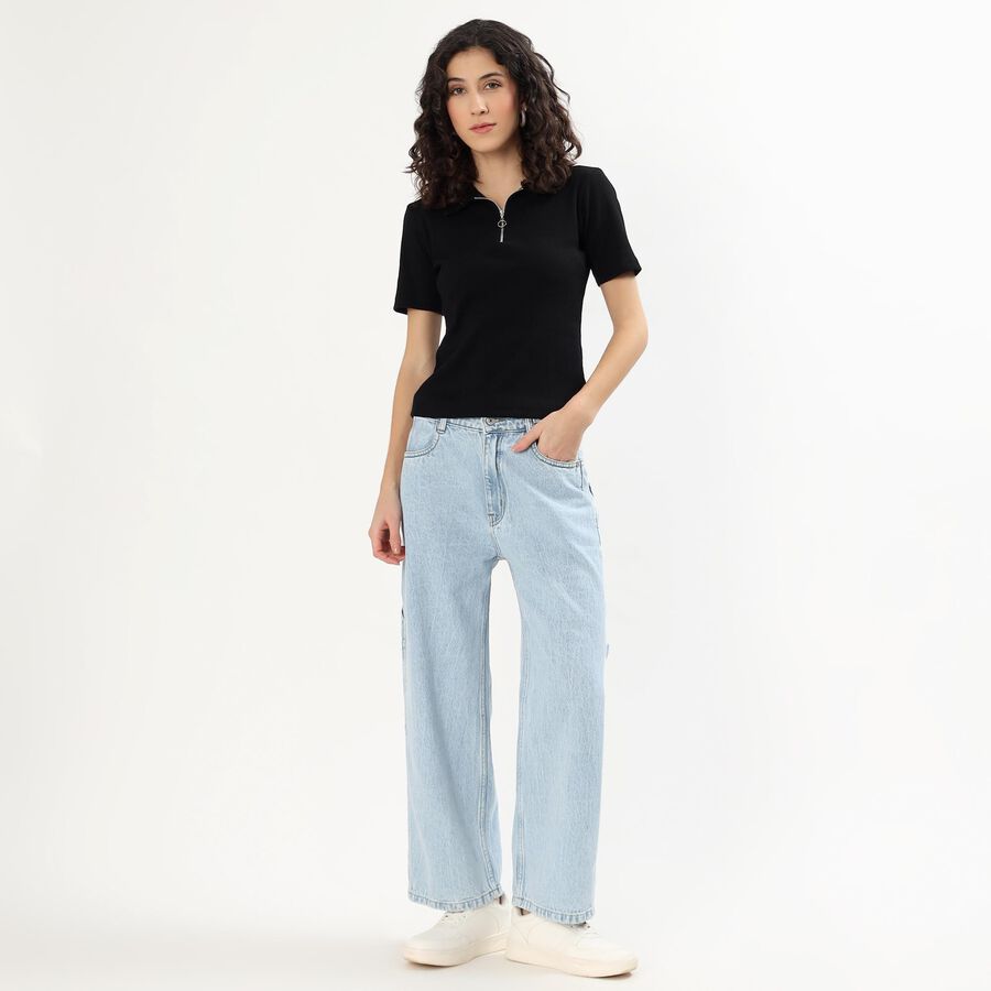 Women's Muted Steel Blue Slim Fit Cotton Jeans, हल्का नीला, large
