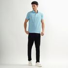 Men's Light Blue Polo Neck Striped T-Shirt, Light Blue, small image number null