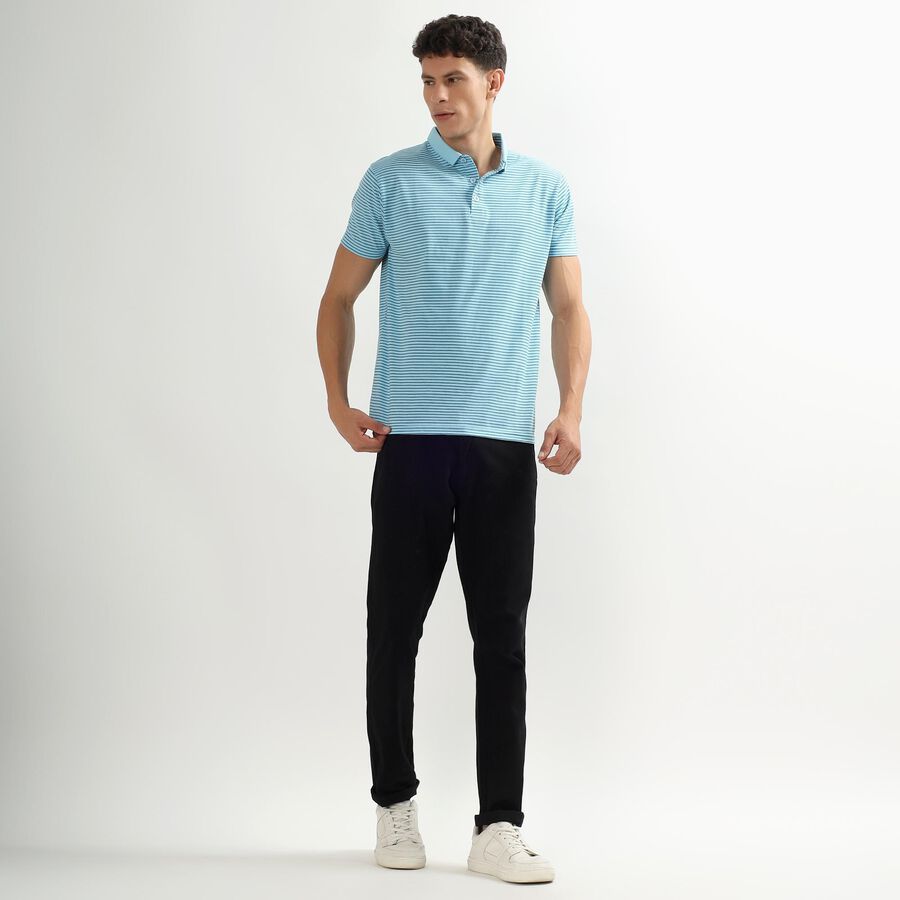Men's Light Blue Polo Neck Striped T-Shirt, Light Blue, large image number null