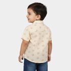 Infants Beige 100% Cotton Animal Print Collar Regular Fit Shirt, Beige, small