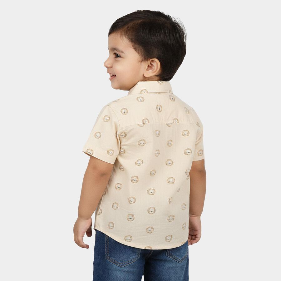 Infants Beige 100% Cotton Animal Print Collar Regular Fit Shirt, Beige, large
