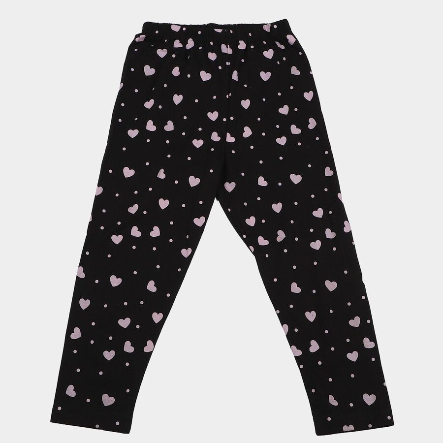 Girls Black Straight Fit Heart Printed Pyjama, काला, large