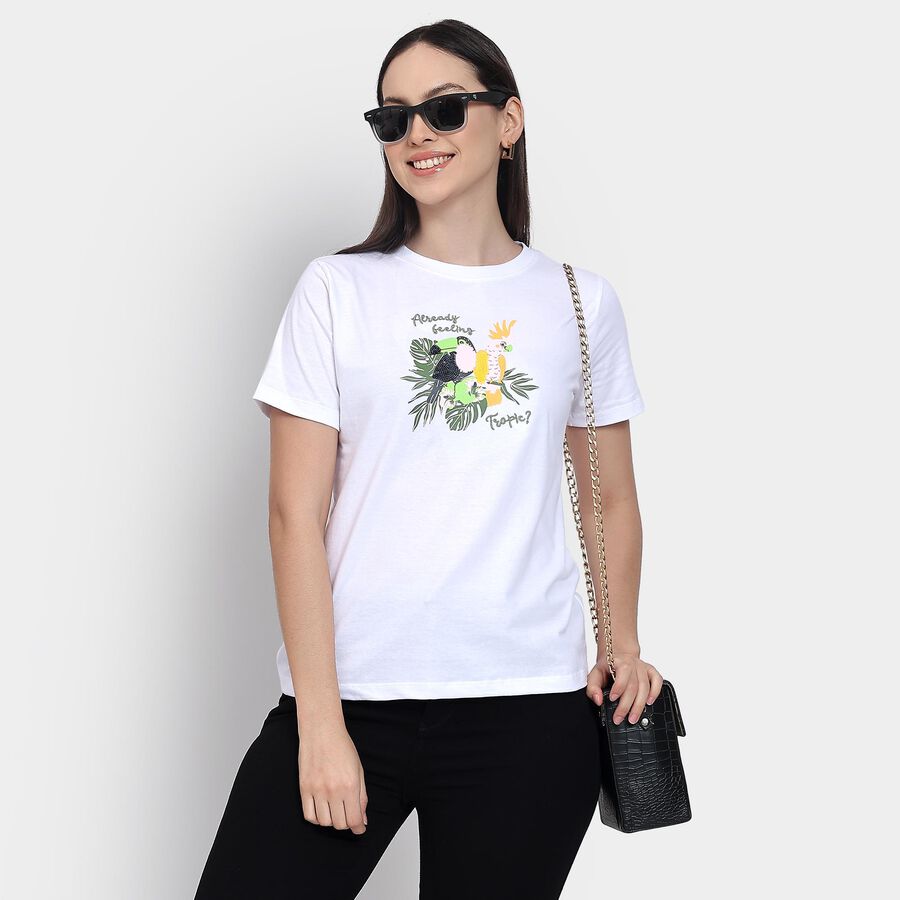 Ladies' 100% Cotton Round Neck T-Shirt , White, large