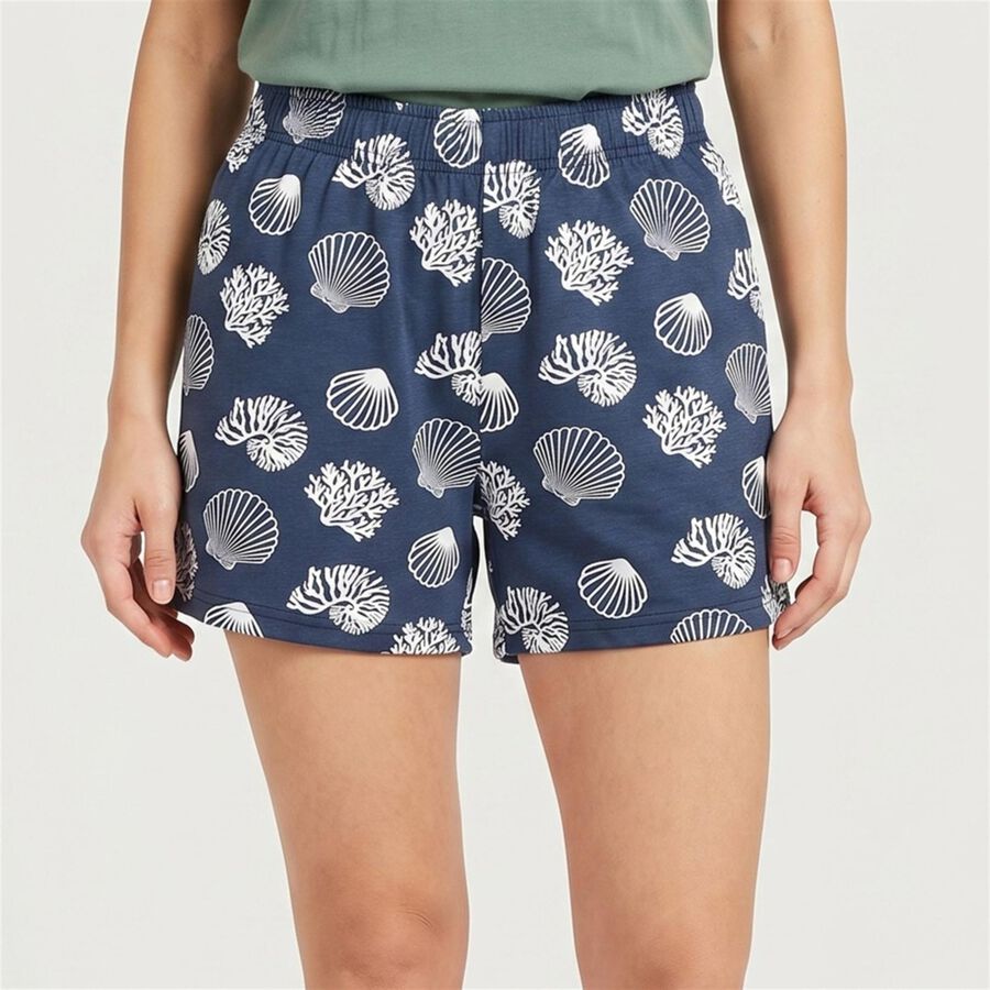 Women's Navy Blue Regular Fit Printed Shorts, Navy Blue, large