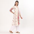 Women's White Cotton Round Neck Straight Kurta, Off White, small