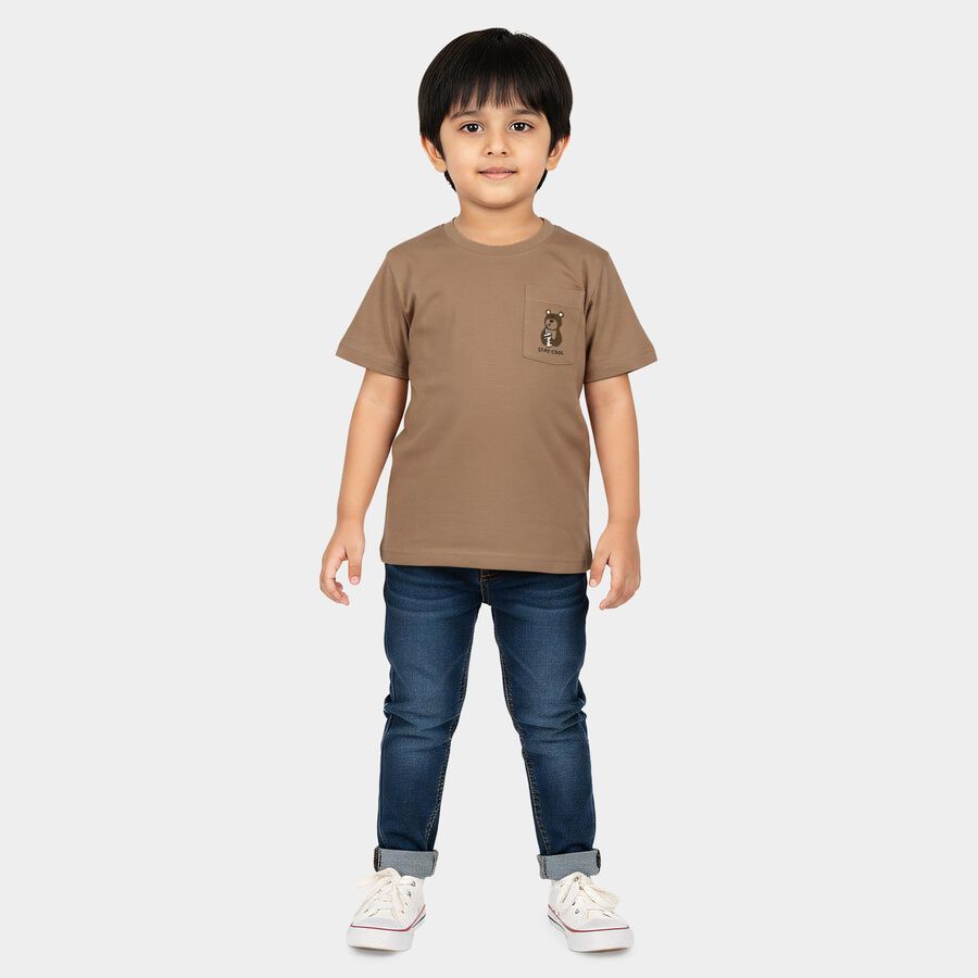 Boys Brown Cotton Crew Neck Regular Boys T-Shirt, Brown, large