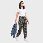 Women's Black Relaxed Fit Printed Harem Pants, काला, small