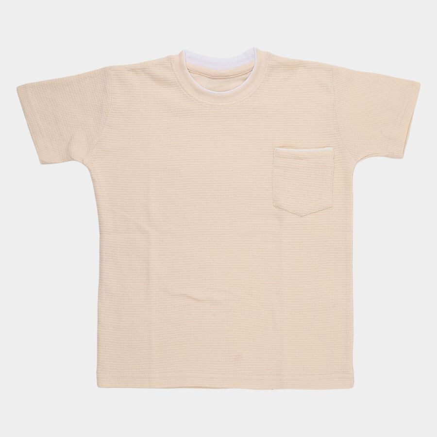 Boys' Off-White Cotton Round Neck Casual T-Shirt, ऑफ व्हाइट, large