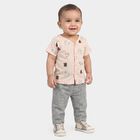 Infants Beige Cotton V-Neck Regular T-Shirt, गहरा पीला, small