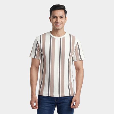 Men's Beige Round Neck Casual T-Shirt