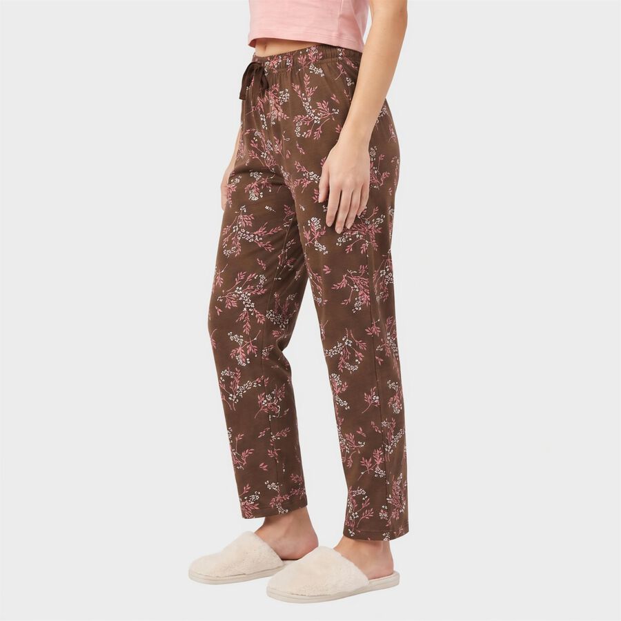 Women's Brown Straight Fit Floral Printed Cotton Blend Pyjama, भूरा, large