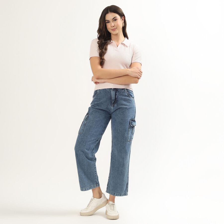 Women's Light Pink Polo Neck Preppy Polo T-Shirt, हल्का गुलाबी, large