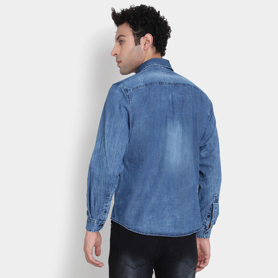 Cotton Solid Casual Shirt, Dark Blue, large image number null