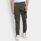 Men's Slim Fit Casual Trousers, गहरा हरा, small