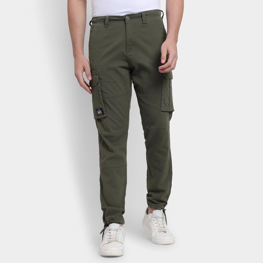 Men's Slim Fit Casual Trousers, गहरा हरा, large