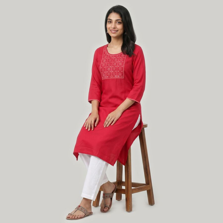 Women's Fuchsia Round Neck EmbroideFuchsia Kurta, Fuchsia, large