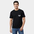 Men's Black Cotton Round Neck Minimalist T-Shirt, Black, small