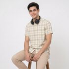 Men's Beige 100% Cotton Checked Regular Fit Casual Shirt, Beige, small