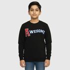 Boys Jet Black Crew Neck Graphic Sweatshirt, काला, small image number null