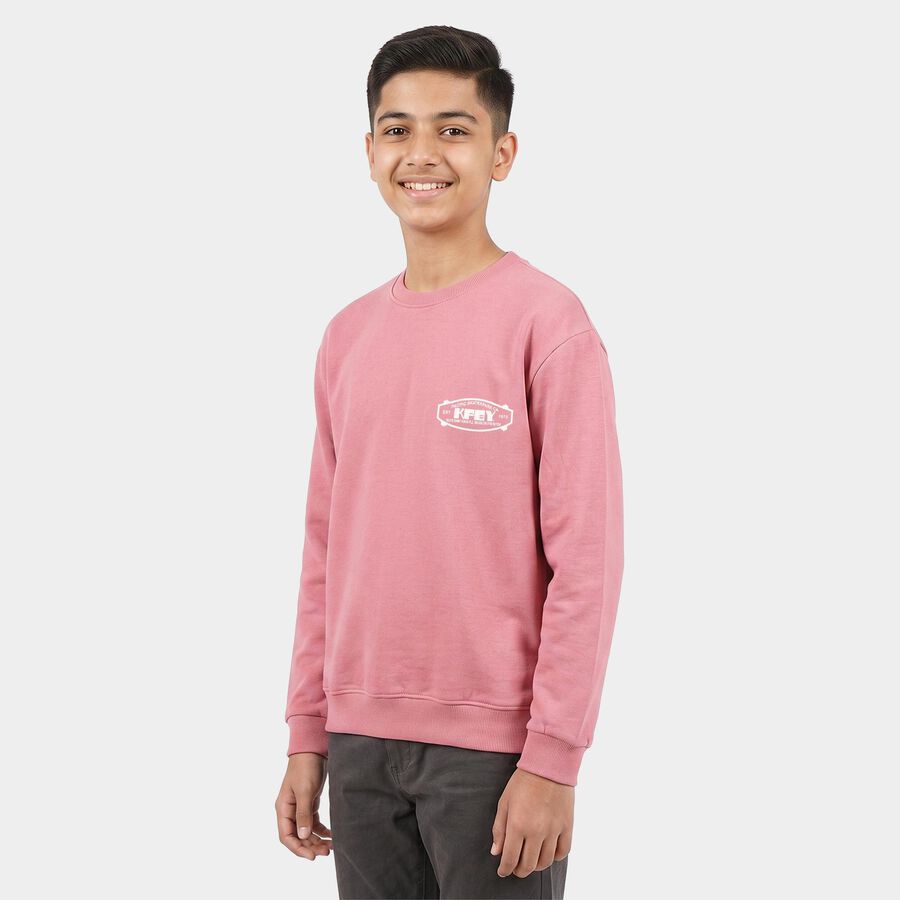 Boys' Pink Crew Neck Pullover Sweatshirt, गुलाबी, large